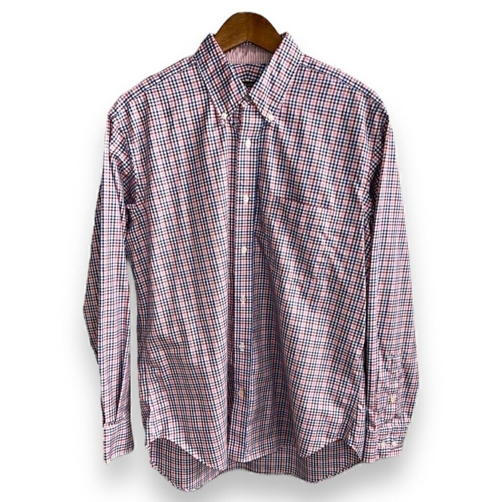 J. McLaughlin Pink Gingham Oxford Button Down Shirt Size M